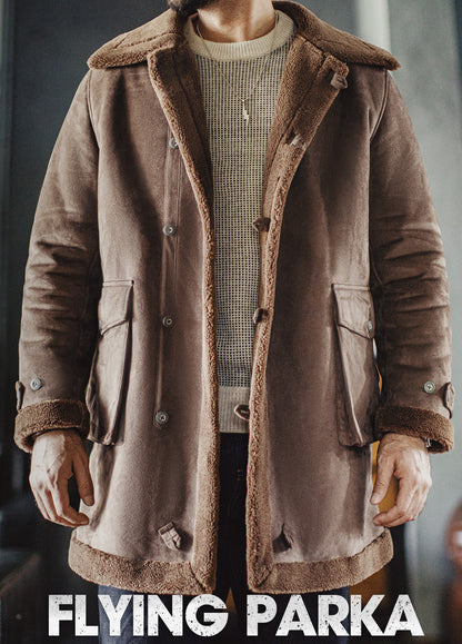 American Retro B7 Suede Parka Mid-Length Faux Lambswool Thickened Men's Coat - Harmony Gallery