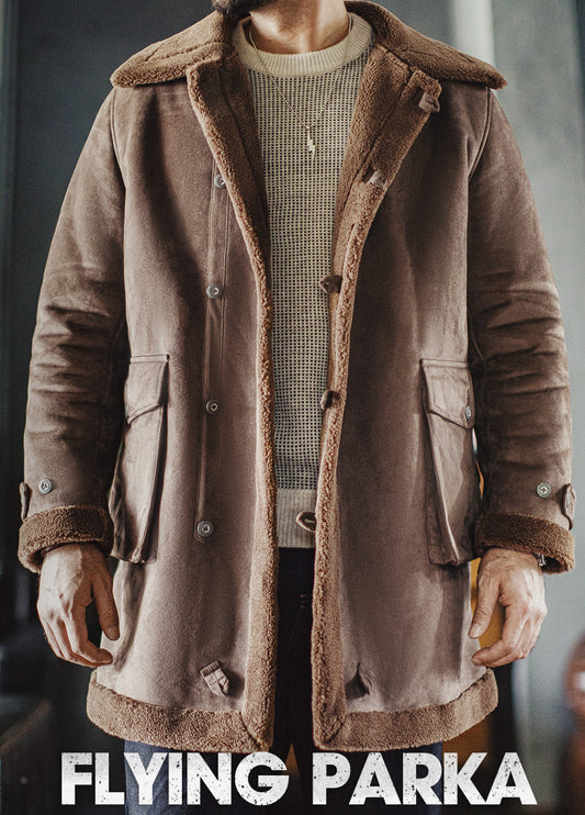 American Retro B7 Suede Parka Mid-Length Faux Lambswool Thickened Men's Coat - Harmony Gallery