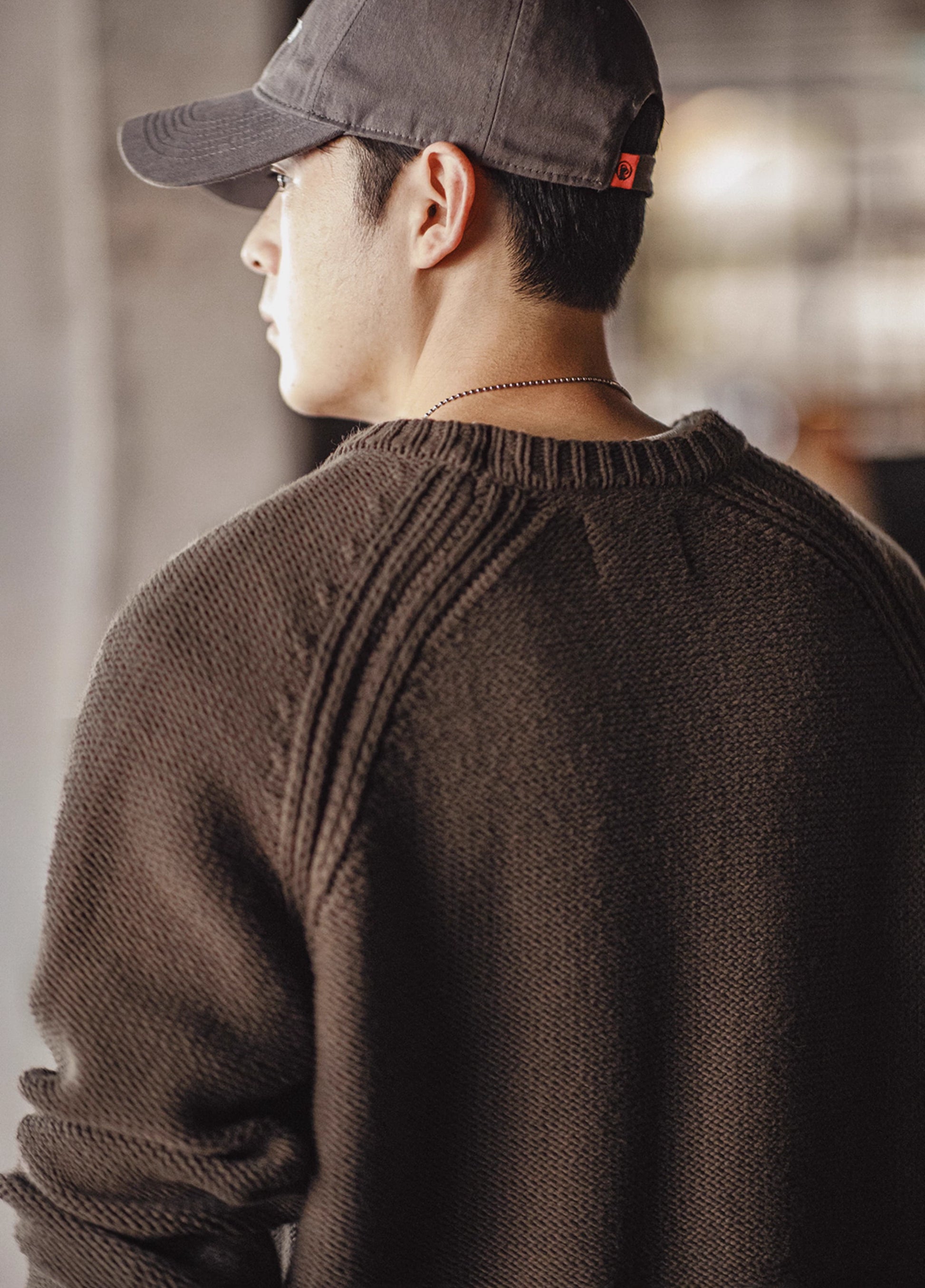 American Retro Heavy Woven Textured Raglan Sleeve Warm Men's Sweater - Harmony Gallery