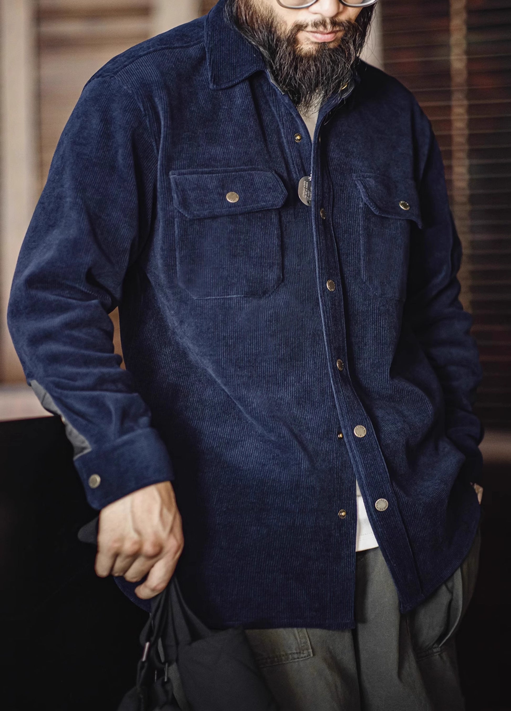 American Retro Heavy Knitted Corduroy Imitation Jacket Men's Shirt - Harmony Gallery
