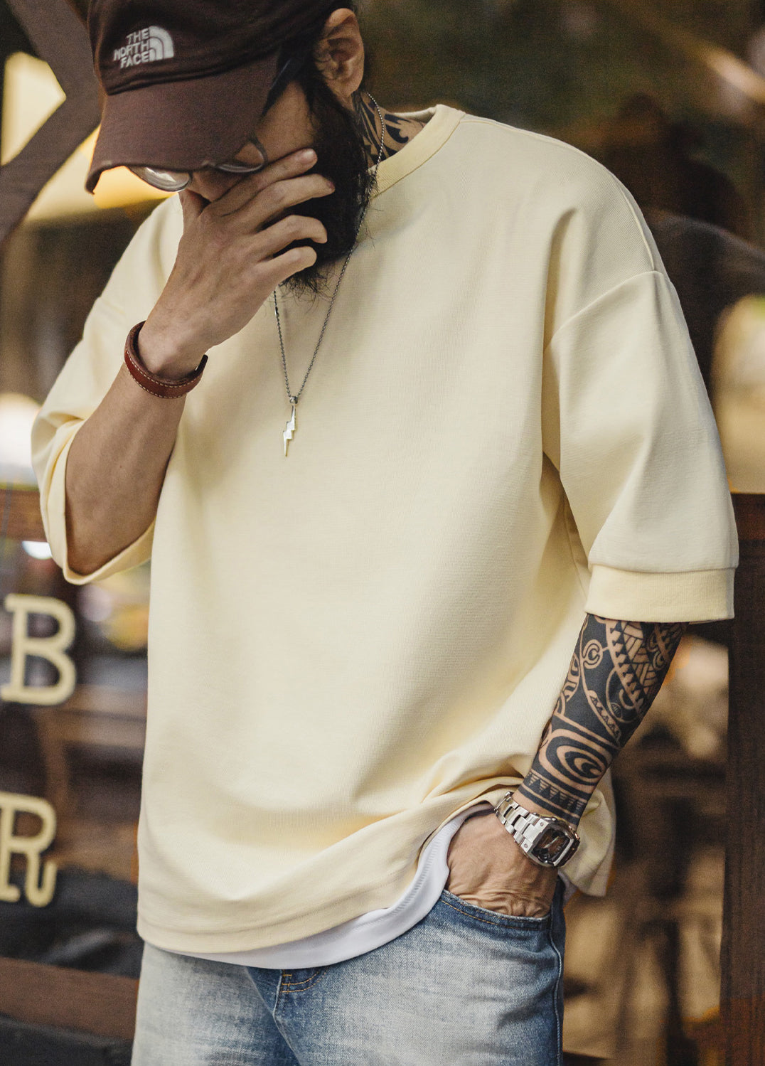 American Casual City Boy Drop Shoulder Half-Sleeved Oversized Men's T-Shirt - Harmony Gallery