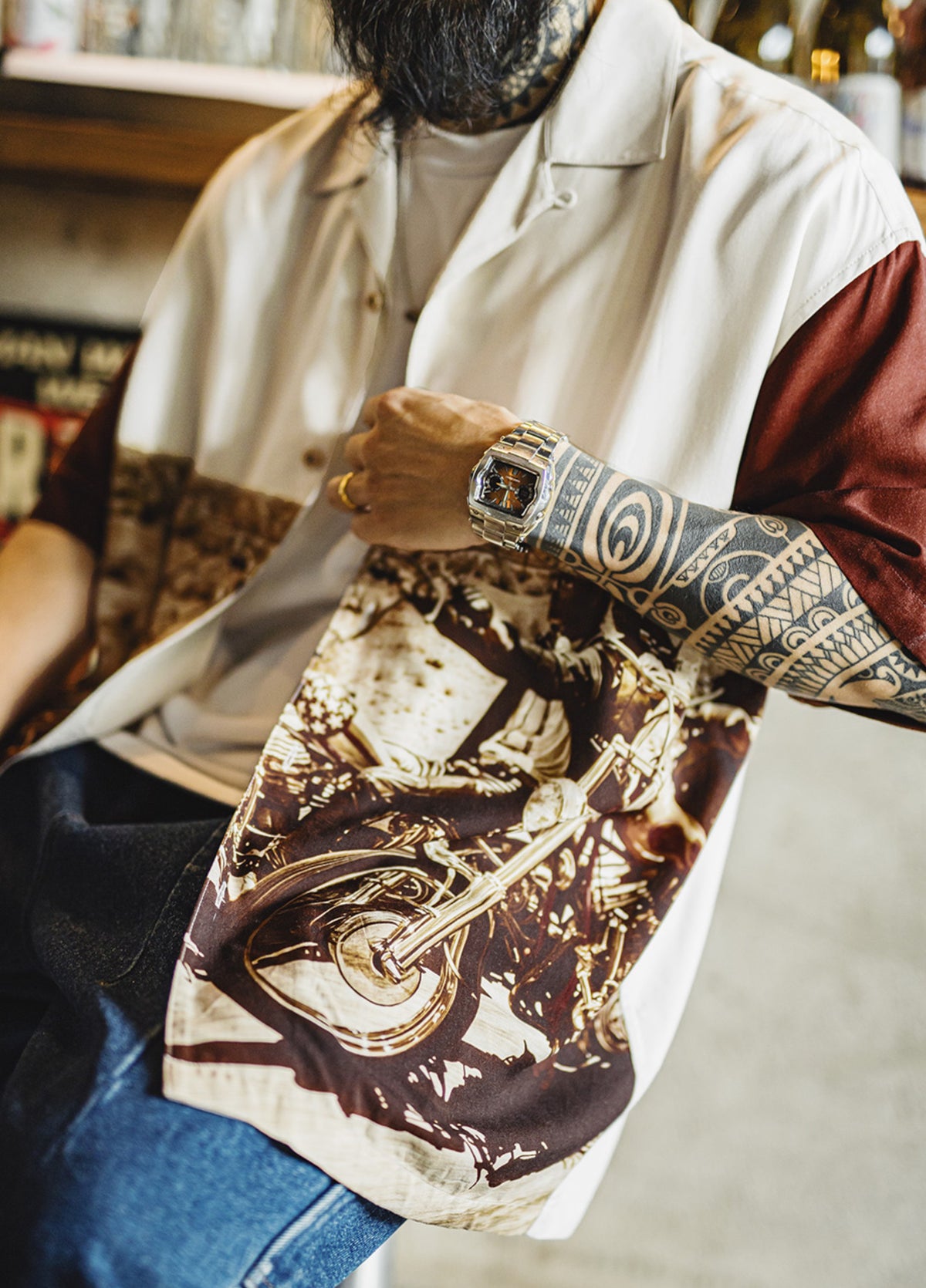 American Retro Contrast Color Drape Full Print Thin Short-Sleeved Men's Shirt - Harmony Gallery
