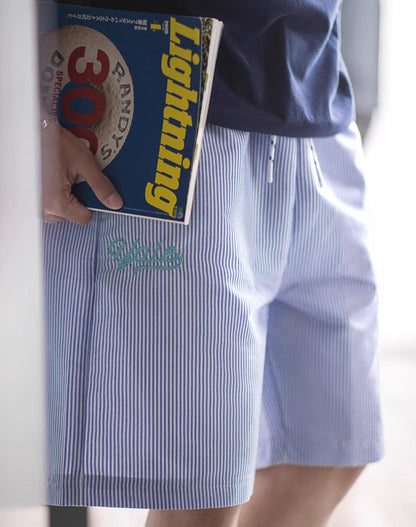 American Casual Striped Embroidered Straight-Leg Men's Shorts - Harmony Gallery