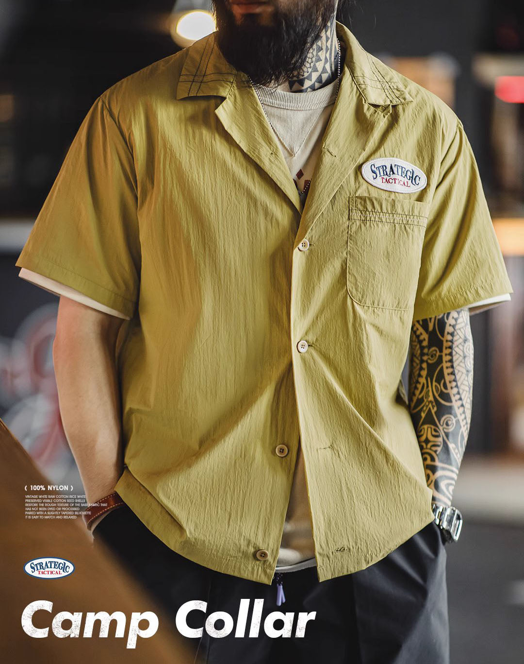 American Workwear Retro Wrinkled Cuban Collar Thin Men's Shirt - Harmony Gallery