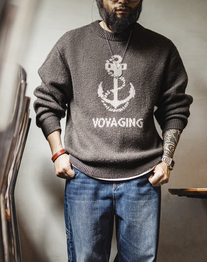 American Retro Knitted Anchor Jacquard Vintage Pullover Men's Sweater - Harmony Gallery