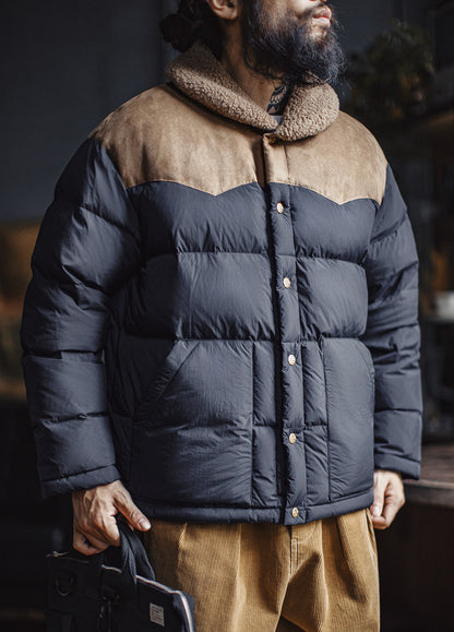 American Retro Color Block Fleece Collar Keep Warm Leisure Men's Jacket - Harmony Gallery