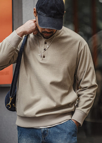 American Casual Henley Collar Woolen Clean fit Base Men's Sweater