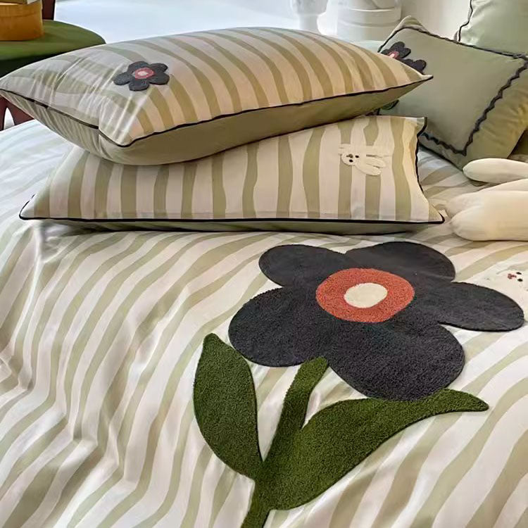 Rabbit Striped Sunflower Pure Cotton Four-Piece Bed Set - Harmony Gallery