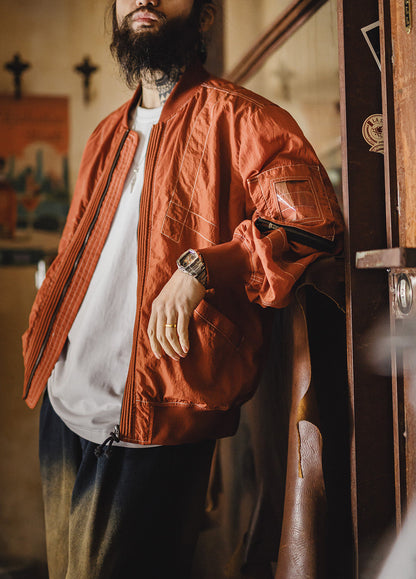 American Bright Line Bomber Pilot Thin Brick Red Baseball Men's Jacket