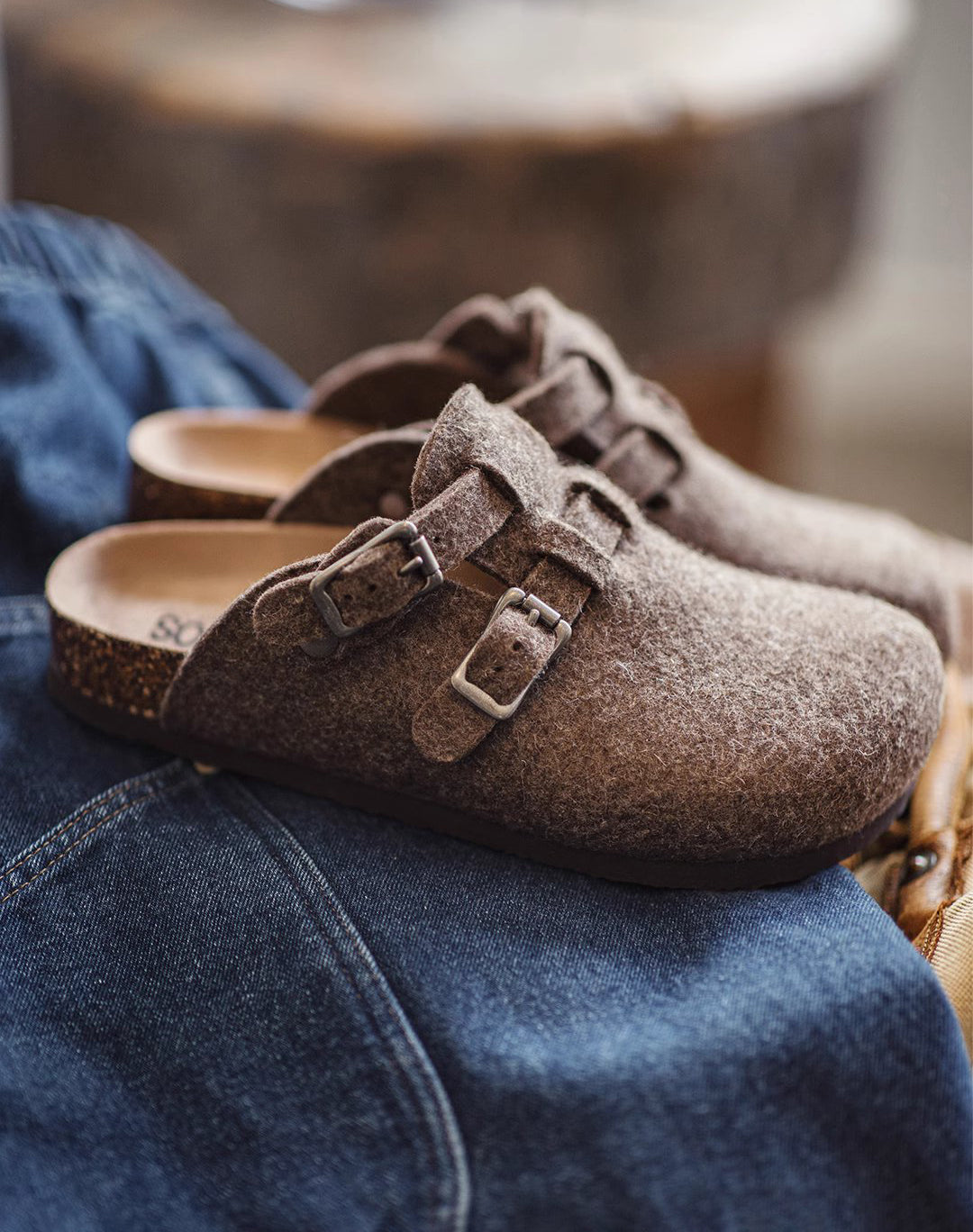 American Wool Felt Thickened Slip-On Outer Wear Cork Bottom Men's Sandal - Harmony Gallery