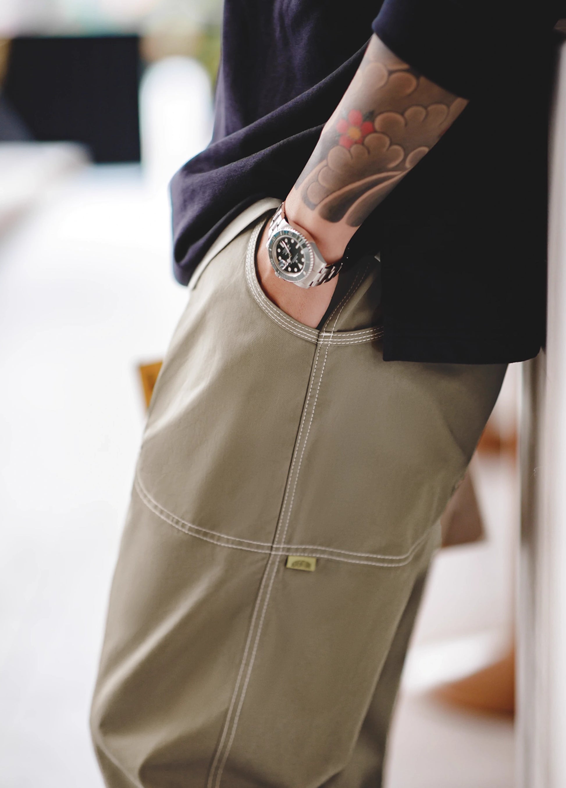 American Workwear Open-Threaded Design Silhouette Men's Trousers - Harmony Gallery