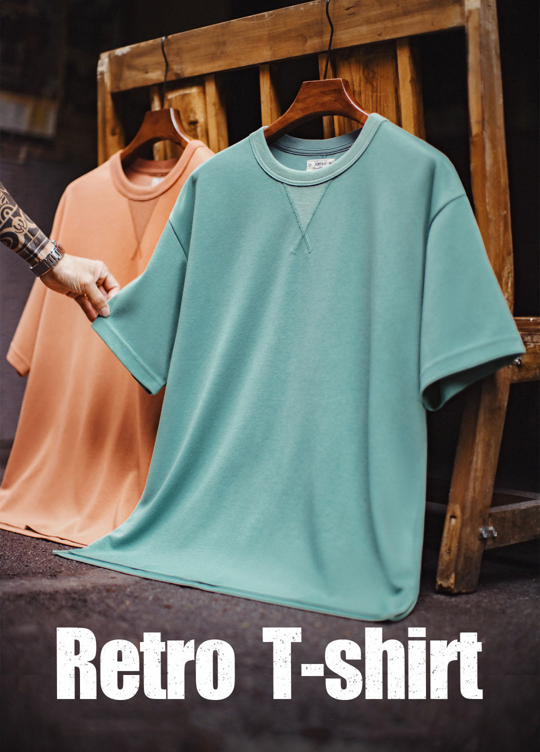 American Retro Crew Neck Ribbed Loose Daily Summer Men's T-Shirt