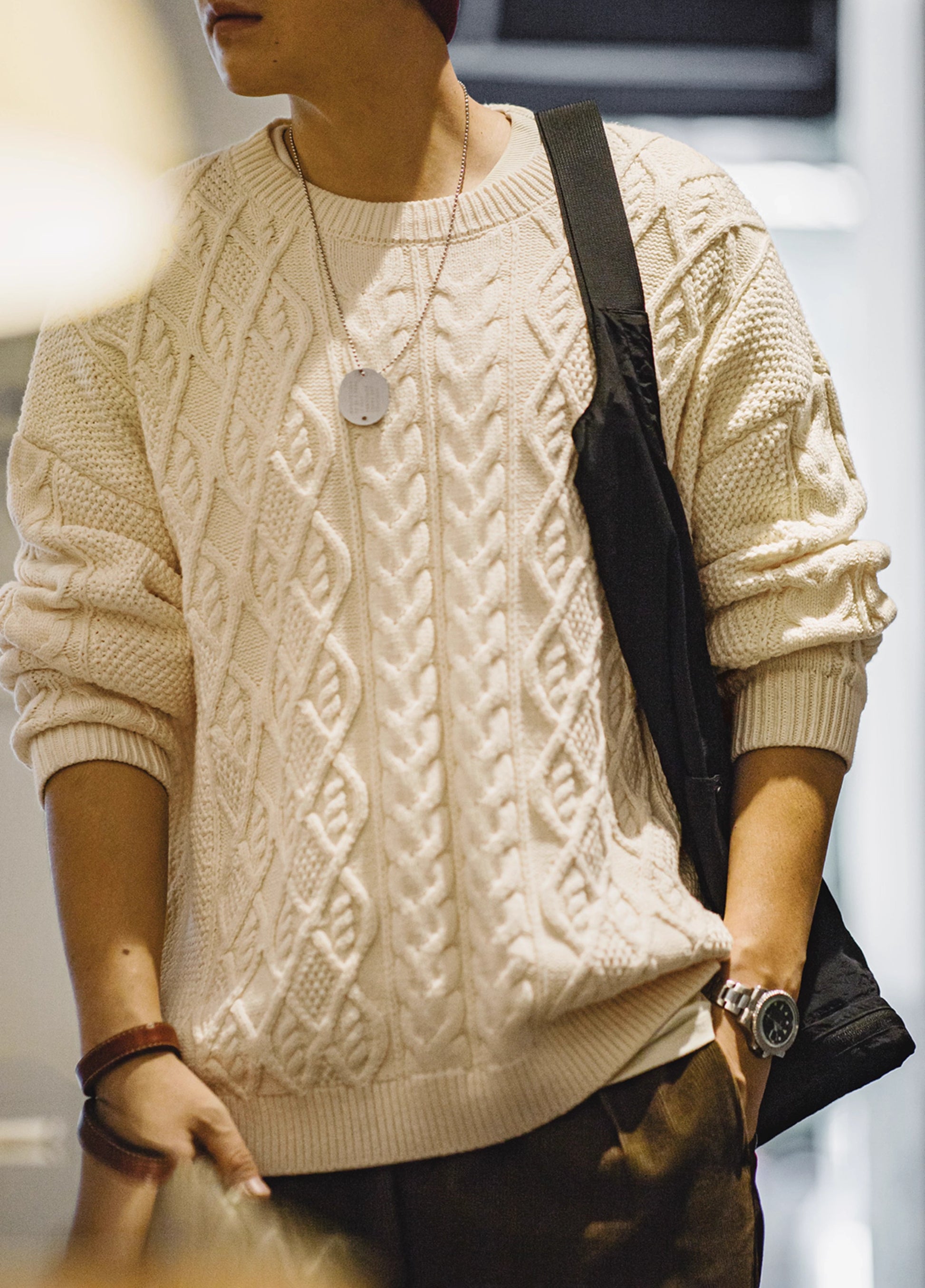 American Retro Woven Twisted Alan Loose Lazy Fisherman Men's Sweater - Harmony Gallery