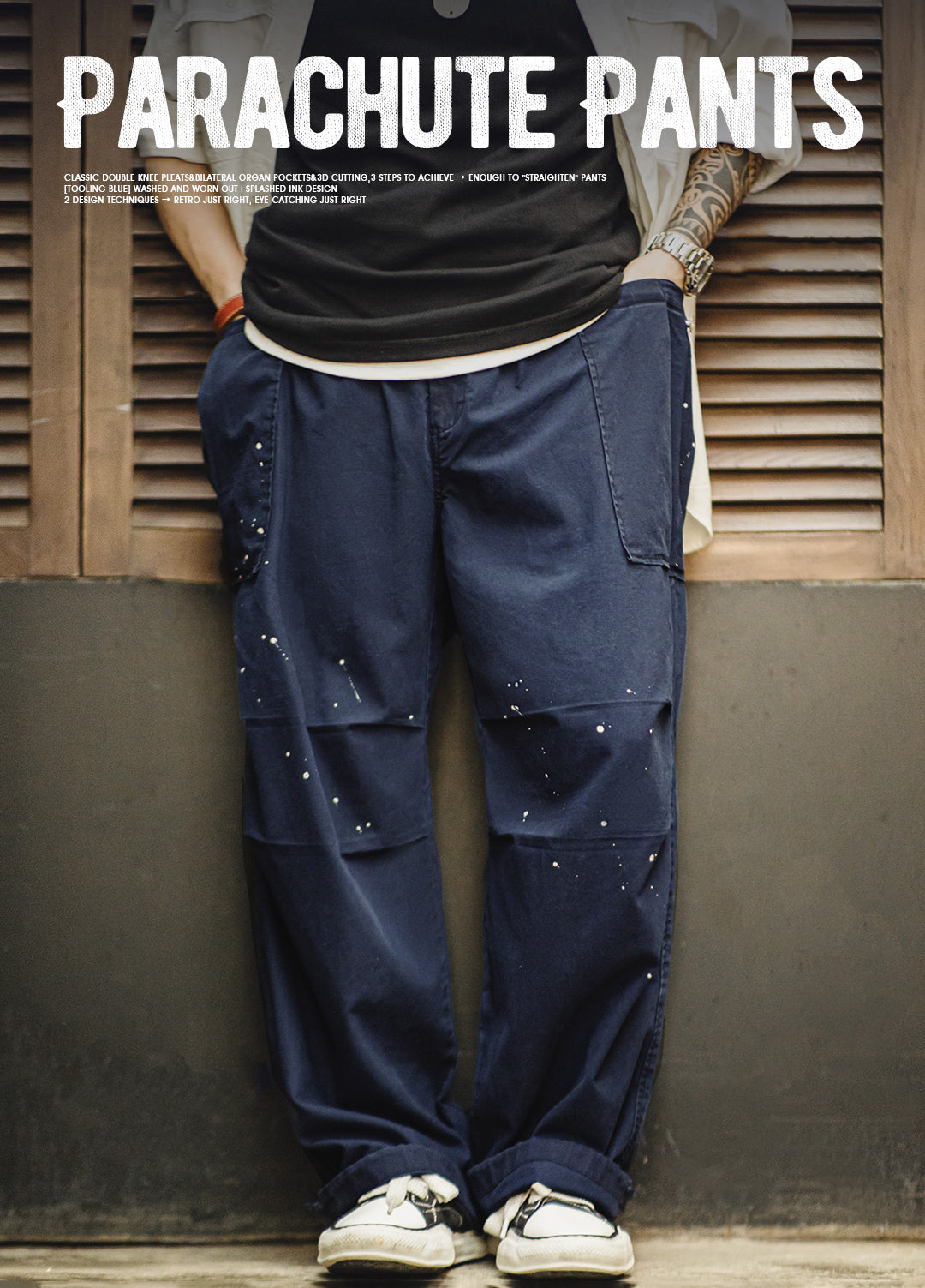 American Old Ink-Splashed Knee Parachute Oversize Men's Trousers - Harmony Gallery