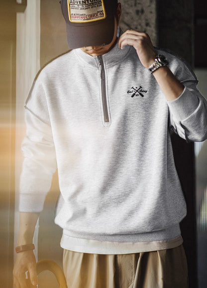 American Air Layer Half Zip Contrast Color Lock Edge Lapel Men's Sweater - Harmony Gallery