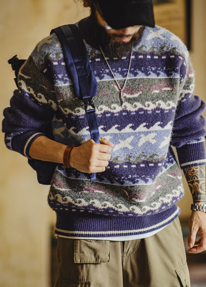 American Retro Fair Isle Pullover Thick Warm Outerwear Knitwear Men's Sweater - Harmony Gallery