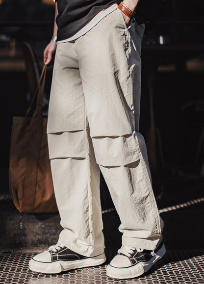 American Retro 3D Pleated Paratrooper With Drawstring Thin Straight Men's Trousers - Harmony Gallery
