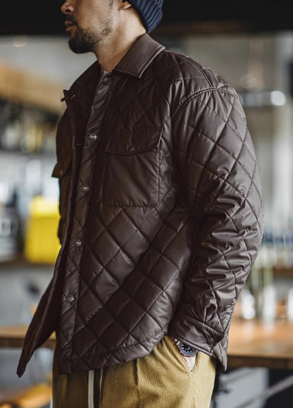 American Retro Quilted Diamond Check Keep Warm No Hood Men's Jacket - Harmony Gallery