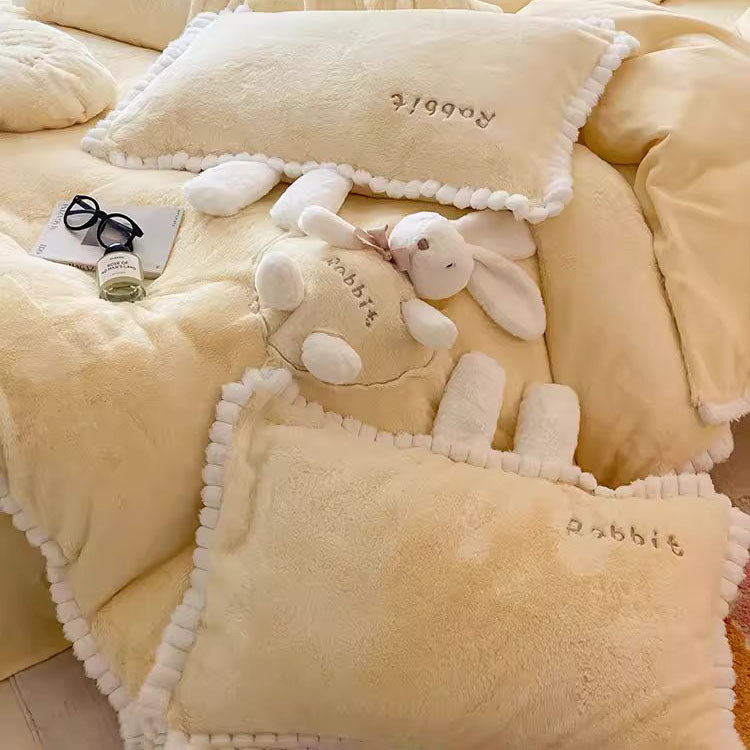 Cute Cartoon Rabbit Velvet Warm Double-Sided Four-Piece Bed Set - Harmony Gallery