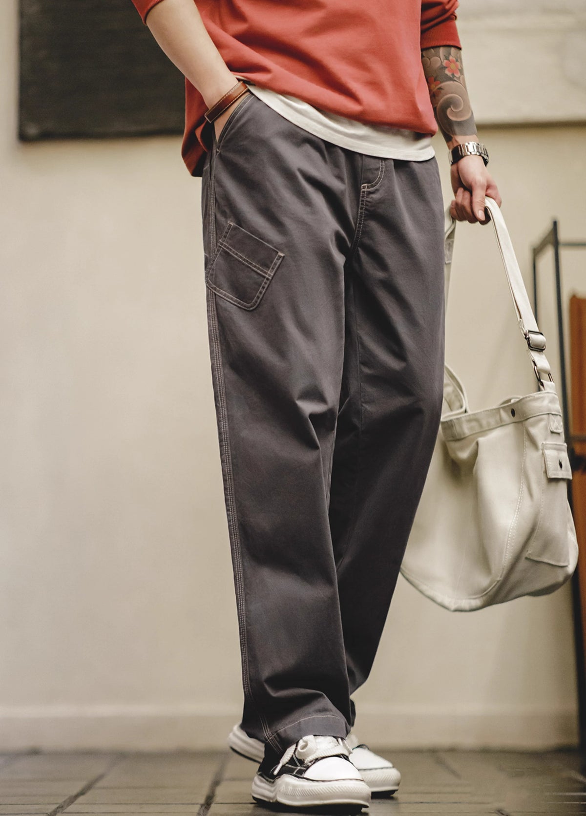 American Retro Multi-Pocket Pure Cotton Straight Men's Trousers - Harmony Gallery