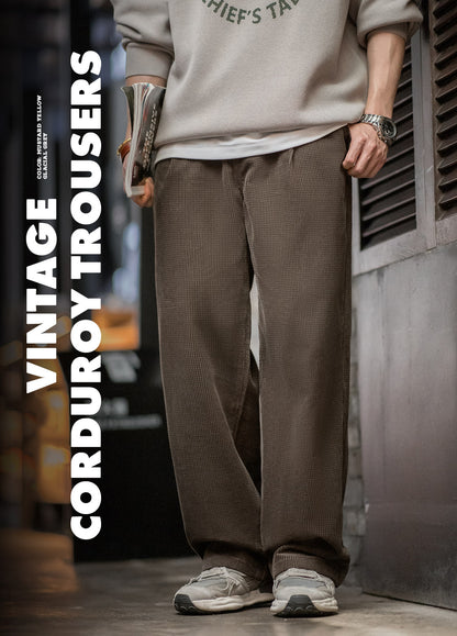 American Retro Corn Corduroy Texture Loose Cotton Straight Men's Trousers - Harmony Gallery