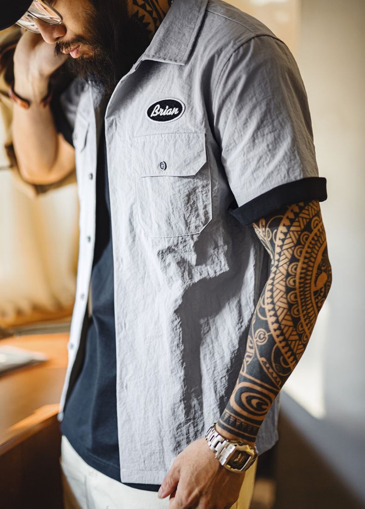 American Retro Speed And Passion Cuban Collar Tough Guy Men's Shirt - Harmony Gallery
