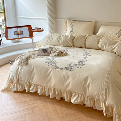 French Light Luxury High-End Four-Piece Princess Cotton Bed Set - Harmony Gallery