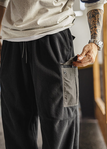 American Retro Double-Sided Fleece Sweatpants Warm Multi-Pocket Men's Trousers - Harmony Gallery