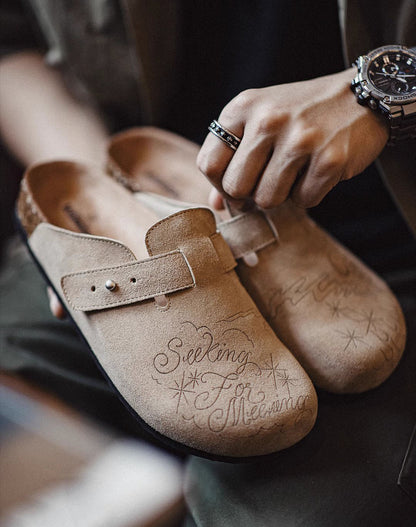 Illustration Of Mules And Half-Slippers Outerwear Cork Leather Unisex Sandal - Harmony Gallery