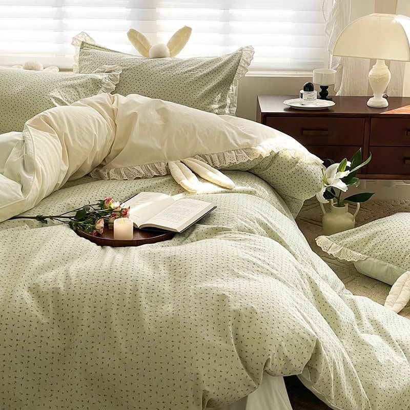 French Princess Floral Heart Cotton Four-Piece Bed Set - Harmony Gallery