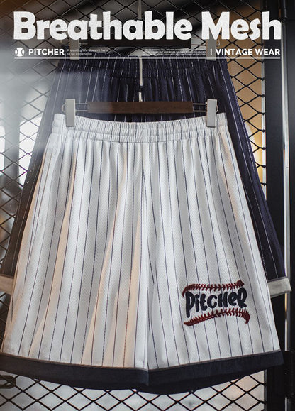 American Retro Basketball Mesh Loose Embroidered Baseball Men's Shorts - Harmony Gallery