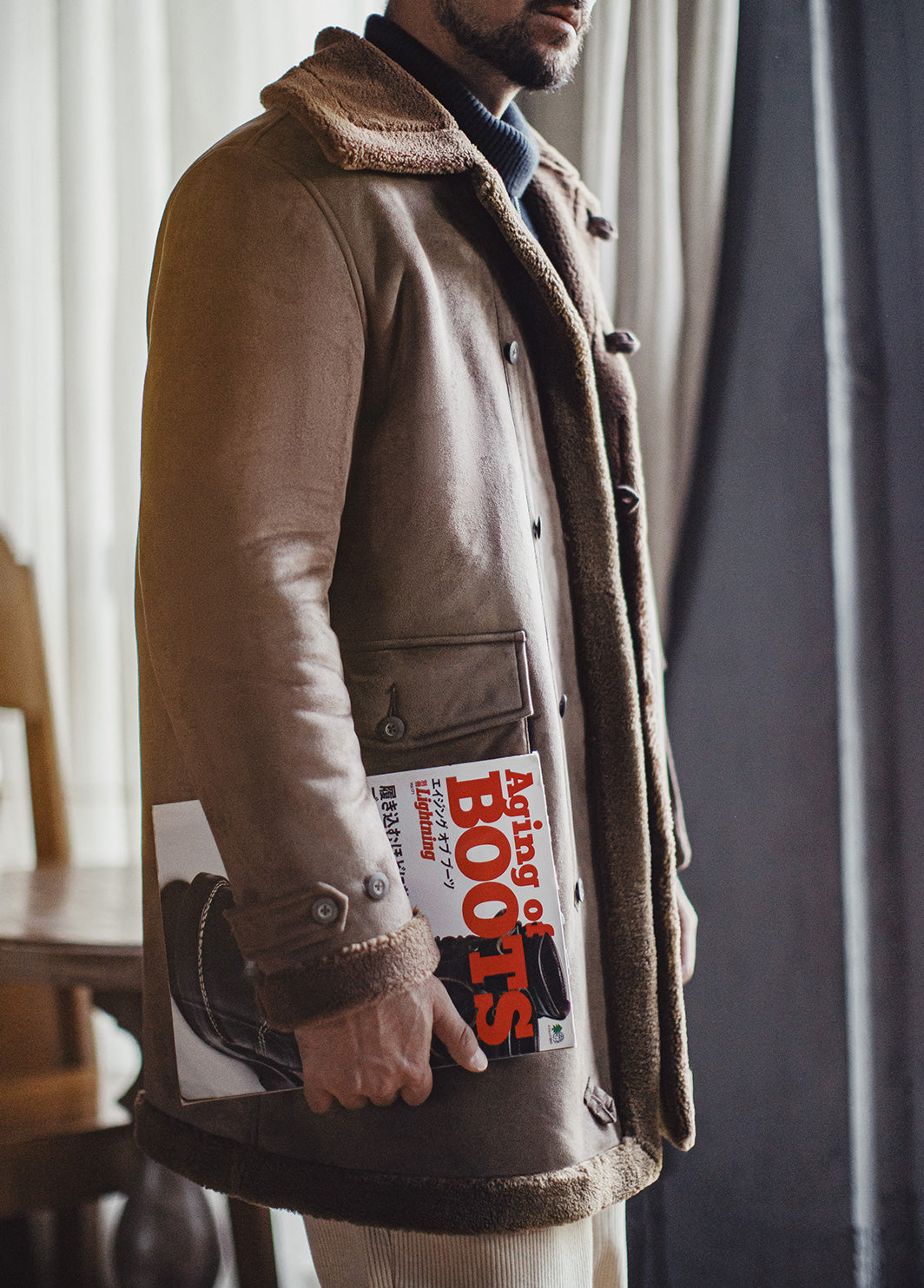 American Retro B7 Suede Parka Mid-Length Faux Lambswool Thickened Men's Coat - Harmony Gallery