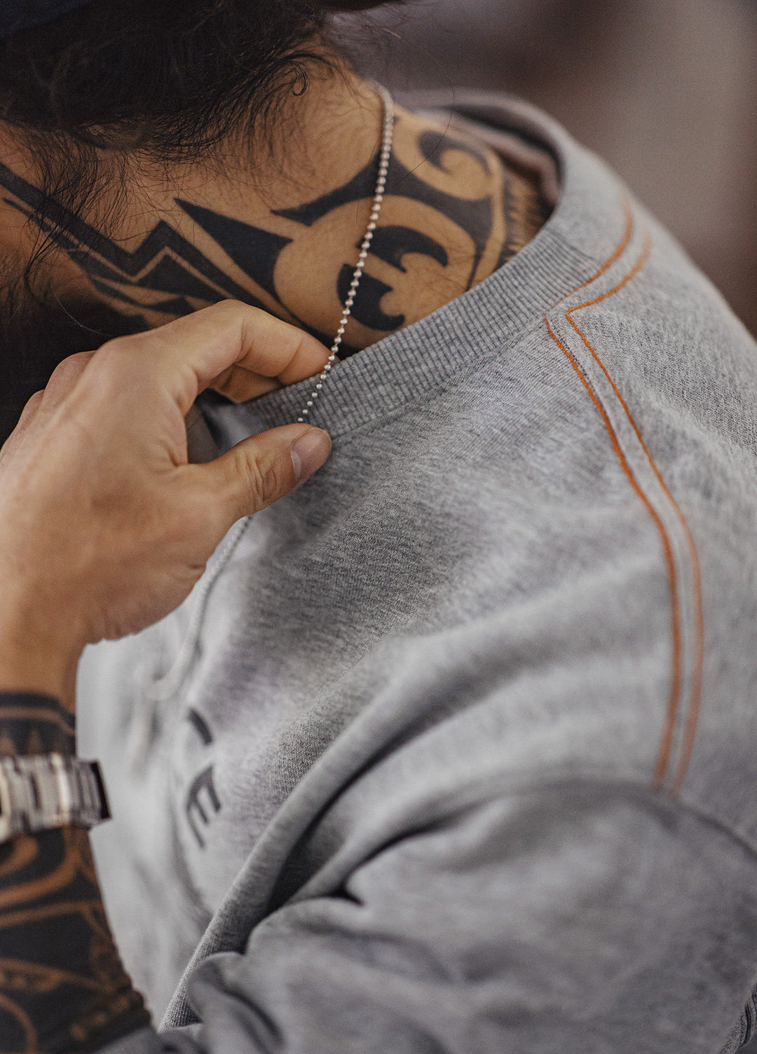American Gray Rolled-Edge Cotton Pullover Print Embroidered Men's Sweater