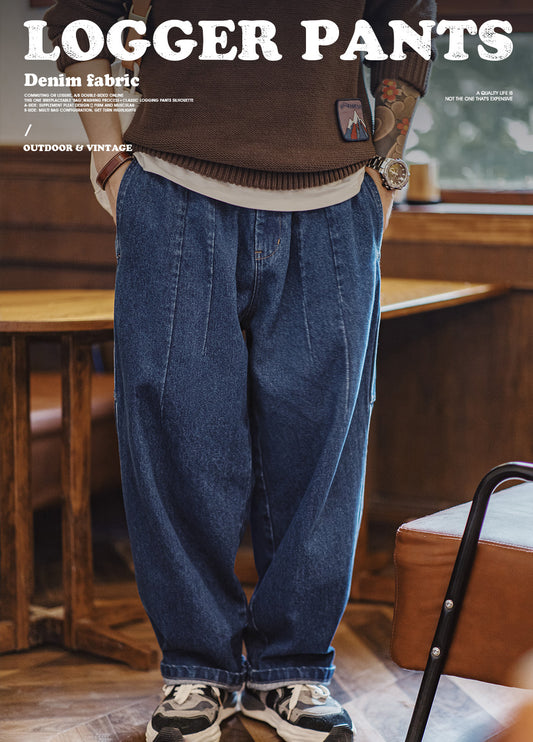 American Retro Heavy Washed Logging Wide-Leg Men's Jeans - Harmony Gallery