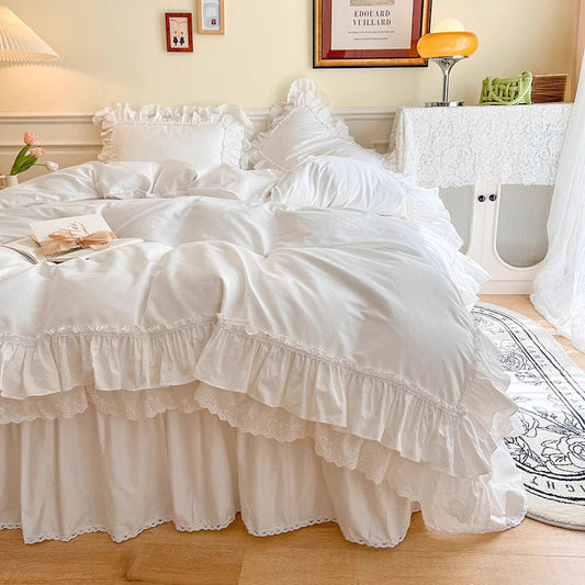 Nordic Light Luxury Princess Lace Net Cotton Four-piece Bed Set - Harmony Gallery