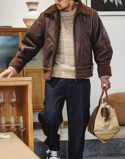 American B3 Bomber Leather Velvet Motorcycle Suede Men's Jacket - Harmony Gallery