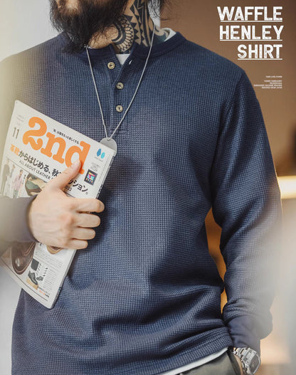 American Retro Henley Waffle Knit Slim Men's Sweater - Harmony Gallery