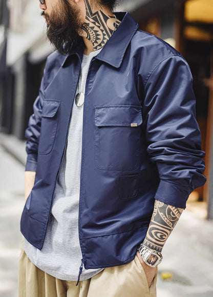American Retro Navy Blue Embroidered Letter Wear Outside Men's Jacket - Harmony Gallery