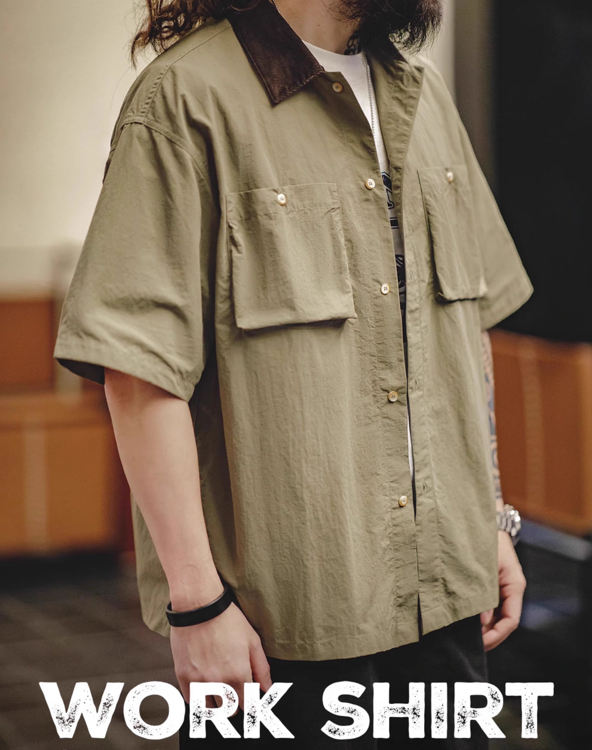 American Retro Waterproof Half-Sleeved Pocket Hunting Men's Shirt - Harmony Gallery
