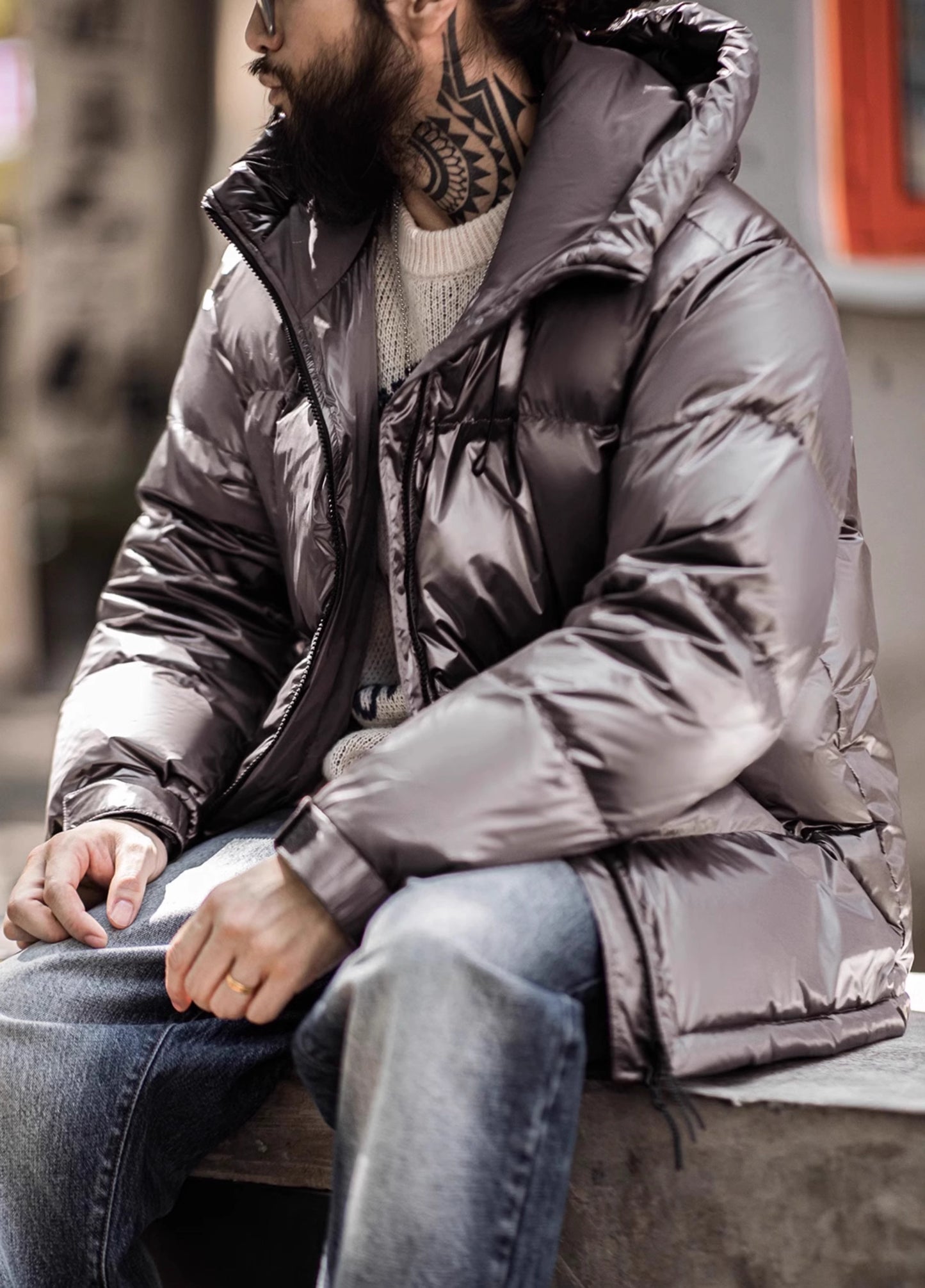 American Shiny 90 White Duck Down Thick Warm Stand Collar Bread Men's Jacket - Harmony Gallery