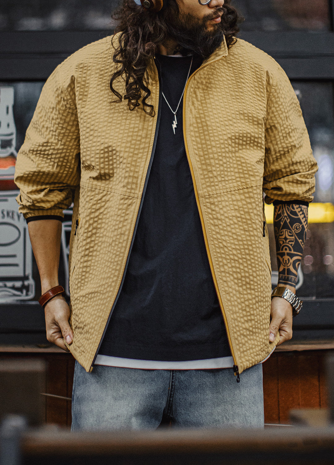 American Outdoor Mountain Texture Breathable Windproof Turmeric Men's Jacket - Harmony Gallery