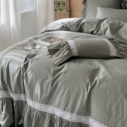 Princess Lotus Leaf Lace Soft Pure Cotton Washed Seven-Piece Bed Set - Harmony Gallery