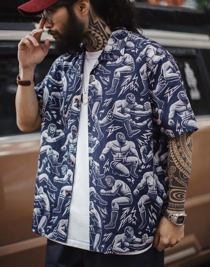 American Workwear Retro Full Print Cuban Collar Loose Hawaiian Men's Shirt - Harmony Gallery