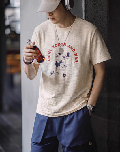 American Retro Printed Contrast Color Letters Bamboo Men's T-Shirt - Harmony Gallery