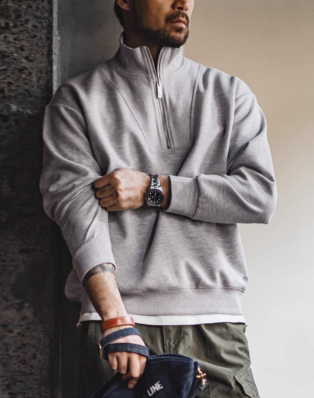 American Workwear Air Layer Half-Zip Spliced Men's Sweater - Harmony Gallery