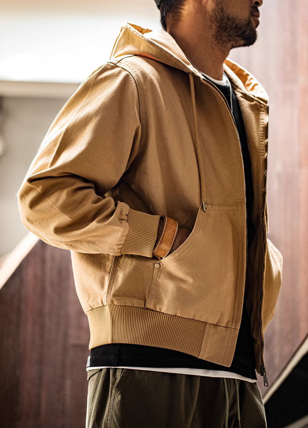 American Retro J130 Heavy Hooded Vintage Classic Canvas Men's Jacket - Harmony Gallery