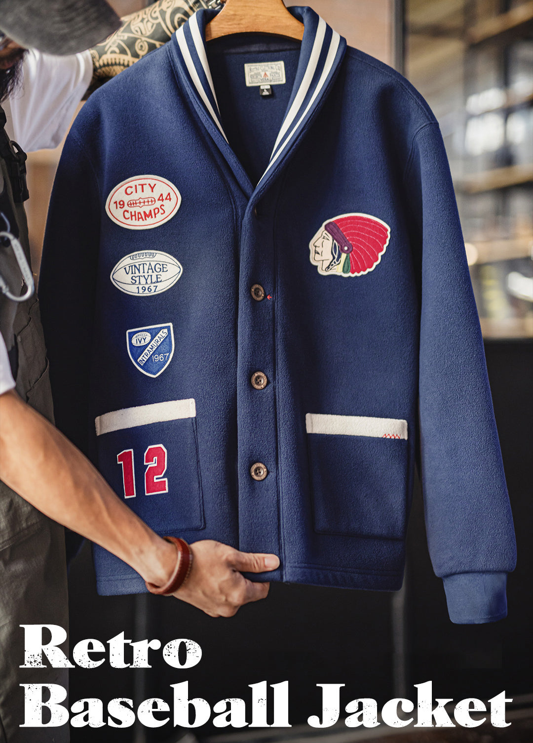 American Retro Shawl Collar Cardigan Fleece Warm Short Baseball Men's Jacket - Harmony Gallery