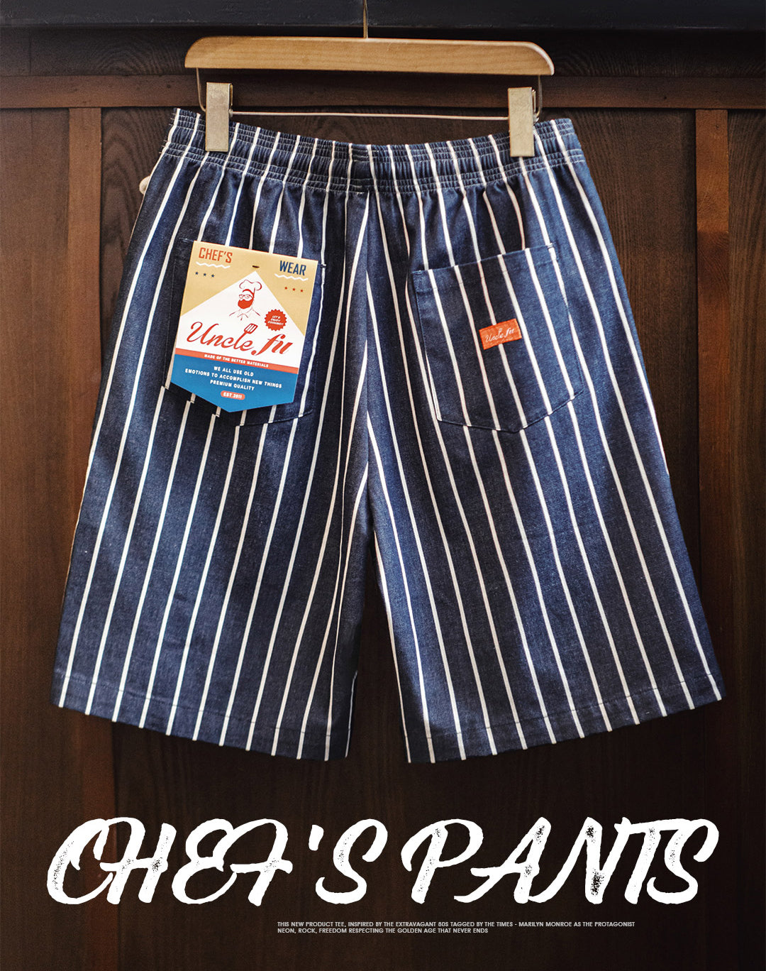 American Retro Denim Vertical Chef Contrast Color Blended Men's Shorts - Harmony Gallery