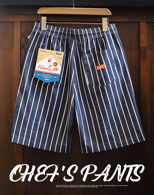 American Retro Denim Vertical Chef Contrast Color Blended Men's Shorts - Harmony Gallery