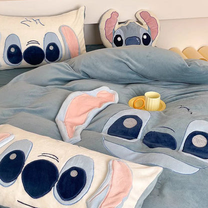 Disney Cartoon Winter Coral Velvet Warm Four-piece Bed Set - Harmony Gallery